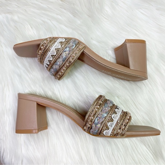 New Steve Madden Madden Girl Norra Heeled Slide Sandal Nude Metallic Pearl 7.5 - Picture 3 of 8